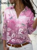 Camicette da donna Camicia elegante con stampa floreale a farfalla Lady Commuter Camicetta cardigan monopetto casual Camicette larghe autunnali da donna