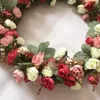 Flores decorativas grinalda de rosa de seda artificial com base de galho porta guirlanda guarnição garishness decoração de festa de casamento