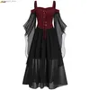 Traje temático Halloween Witch Cosplay vem gótico fora do ombro Lace-up Vestidos Bandage Mesh Sheer A-line Long Party Xmas Dress para Mulheres Q231010