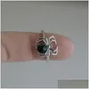 Bandringar nya spindel Sier Rings 925 Sterling Natural Black Sapphire Ring Personliga kvinnor Bröllopsfest smycken6279208 smycken ring dhjxp