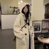 Womens Wool Blends Lamb Coat Knee Over Mid Length AutumnWinter Cowhorn Button Japanese Loose Cotton Coats for Women 231010