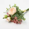 Dekorativa blommor Bröllop Blomma Bouquet Artificial Silk Rose Lucky Ball Home Decor Bride Forest Style Eucalyptus