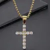 Chains Luxury Gold Plated Stainless Steel & CZ Cross Pendant Necklace For Men Women With 60CM Box Chain Men's Party Choker277H