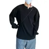 Men's T Shirts Men Long Sleeve Tops Versatile Streetwear Ribbed Stripes V-neck T-shirt Loose Fit Pullover For Spring
