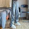 Мужские джинсы Y2K Уличная одежда Винтажные вышитые мешковатые джинсовые брюки с низкой посадкой и карманами на пуговицах в стиле гранж Синие для мужчин и женщин больших размеров C313v