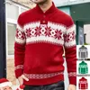 Kvinnors tröjor Herrarna New Fashion Christmas Red Green Stand Collar Party Sweater Långärmad Pullover Collar Button Sweaters's Top Clothingl231010