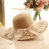 Berets Sweet Lolita Lace Bow Hats Wide Brim Beach Ribbon Straw Cap Female Elegant Vocation Hat Solid Fringe Panama Caps Summer Fedoras
