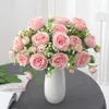 装飾的な花人工シルクローズ高品質5ビッグヘッドウェディングテーブル用ホワイトブーケ牡丹
