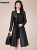 Jaquetas femininas Nerazzurri Primavera outono longo preto macio falso casaco de couro mulheres botões de manga comprida slim fit elegante jaqueta de couro mulheres 231010