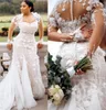 2023 ottobre arabo Aso Ebi Plus Size sirena di pizzo bianco abito da sposa in rilievo fiori fatti a mano abiti da sposa abiti ZJ066