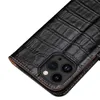 Capa de telefone Folio Vogue de couro genuíno de luxo para iPhone 15 Plus 14 13 12 11 Pro Max XR XS Proteção completa com 3 slots para cartões Padrão de crocodilo Capa de suporte de carteira de couro