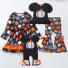 Familjsmatchande kläder Girlymax Halloween hösten Autumn Sibling Baby Girls Dress Pants Set Ruffles Romper Pumpkin Polka Dot Kids Clothing 231010
