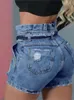 Vrouwen Shorts Gescheurde Belted Denim Skinny Vrouwen 2023 Zomer Mode Casual Bottom Elegante Papieren Zak Taille Korte Jeans Vrouwelijke