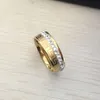 2017 nieuwe Luxe hoge kwaliteit breed 8mm 316 Titanium Staal geel vergulde Griekse sleutel trouwring crystal ring mannen women221K