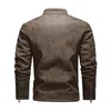 Herrläder faux militärjacka män vinter fleece varm diagonal blixtlås motorcykel rockar mens mode cyklist pu jackor smal överrock 231010