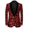 Trajes para hombres Moda para hombres Lentejuelas de terciopelo Patrón floral Traje Chaqueta Blazer Mantón Solapa Un botón Blazers Fiesta Boda Cena Disfraces