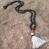 ST0186 108 Mala Bead Necklace Long Necklace with tassel Knotted Matte Black Onyx Stone Necklace Fancy Rosary Necklaces250F