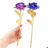 Decorative Flowers & Wreaths Gold Foil Roses Artificial Long Stem Plated Rose Wedding Party Decoration Christmas Valentines Mothers Da Dhaz3