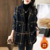 Misturas de lã feminina outono inverno feminino casaco de lã moda coreano solto casaco vintage xadrez retalhos terno colarinho casacos de lã 231010