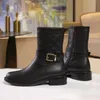 Automne hiver nouvelles bottes de luxe femmes marque de créateur dames bottes en cuir véritable tête ronde bouton en métal fermeture éclair latérale talon épais augmenter anti-dérapant botte courte