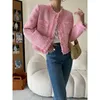 Mulheres jaquetas rosa franja pele ombro almofada tweed jaqueta blazer boucle colheita casaco para mulher primavera 231010