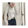 Autumn Sweater Sweater Fashion Fashion Roult Splice Sweater de malha curta Mulheres versáteis Casual Sweaters azuis suéter de alta qualidade para mulheres