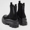 Vinter toppmärke Monolith Women Boots Chunky Lug Soles Black Brushed Leather Combat Boot Party Wedding Lady Motorcykelstövlar EU35-41