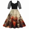 Theme Costume Vintage Women Halloween Costumes Gothic Dress 2023 Robe Swing Skull Print V-Neck Mesh Half Sleeve Scarey Cosplay Party Dresses x1010