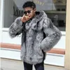 Men's Leather Faux Leather Men's Faux Fur Coat Winter Thicken Fluffy Long Sleeve Warm Outerwear Luxury Bontjas Jacket Hooded Plush 2022 Windbreaker Coats J231010