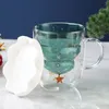 Tasses 300ML arbre de noël tasse en verre résistant à la chaleur Double paroi tasse en verre tasse à café avec couvercle cadeaux de noël mignons B03E 231009