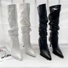 Europe And The United States Pointed Pleated Thigh-high Boots Female Fall And Winter Fine Heel Boots 10171