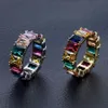 Mens Hip Hop Iced Out Rings Jewelry 2018 New Fashion Gold Rainbow Ring Colorful Diamond Ring266a