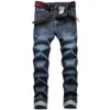 Mäns jeans män striht passar klassisk marinblå denim byxor man smart casual long elastic storlek 42305c