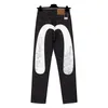 Mens M-shaped Embroidery Straight Tube Wide Leg Pants Long Edge Casual EV Jeans Men's High Hip-hop Street Clothing Size 28-40