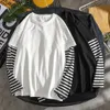 Men's Sweaters Student TShirts Fake Two Piece Set Striped Long Sleeve O Neck Simple Casual Spring Top Tee Shirts For Men School 231010