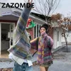 Maglioni da uomo ZAZOMDE Harajuku Coppia vintage Cardigan a righe con bottoni tie dye Inverno Cappotto allentato casual stile pigro