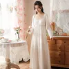 Women's Sleepwear Long Sleeve Cotton Sleep Dress Women Princess With Built-in Padding Nightgown Lace Home Clothing Autumn