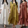 Plus size Dresses Elegant Chic Cotton Linen for Women Bohemia Layered Vintage Robe Long Sleeve Loose Dress Oversize Female Autumn Vestidos 231009