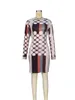 Robes décontractées Coloré Stripe Imprimer Moulante Mini Robe Automne Femmes O Cou À Manches Longues Stretch Slim Tendance Streetwear Tenues