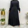 Abbigliamento etnico Moda Donna musulmana Tinta unita Maniche lunghe Abaya Jilbab Dubai Turchia Donna Festa Maxi Abito Abito ampio Abiti da sera