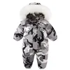 Manteau d'hiver -30 degrés enfants Snowsuit Camouflage épais à capuche combinaison imperméable col de fourrure chaud enfants Onesie vers le bas barboteuse 231010