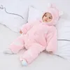 Para baixo casaco inverno bebê macacão com orelhas engrossar algodão nascido bodysuit com capuz roupas de menina dos desenhos animados meninos macacão 0-24 meses 231010