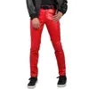 Men's Pants 2023 Leather Fashion Slim PU Trousers Red Blue Black Gray White Pantalones Hombre 231009