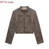 Womens Leather Faux Suede Bomber Jacket Vintage Brown Coat Chic Zipper Short Outfit Woman Streetwear 231010