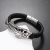 Charmarmband vintage läderarmband för män äkta vävda mäns personliga fiskben smycken gåva fest