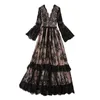 928 XXL 2023 Runway Kleider Frühling Herbst Marke gleichen Stil Kleid schwarz Langarm V-Ausschnitt Empire weiß Mode Damen Kleidung yy