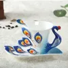 Tassen 200 ml Pfauenkaffeetassen mit Untertasse und Löffel Hadmade 3D-Keramik-Tee- und Milchtassen-Set Frühstückswasserflasche Weihnachtsgeschenke für Liebhaber 231009