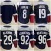 아이스 하키 리버스 레트로 8 Cale Makar Jersey Man 96 Mikko Rantanen 19 Joe Sakic 21 Peter Forsberg 29 Nathan Mackinnon 92 Gabriel Landeskog Stadium Series Blue White