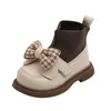 Boots Winter Infant Girls Sock Chunky Bow Elegant Cute Children Casual Knitted Short Boot Toddler Girl Patent Leather Shoes 231009