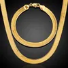 Orecchini Collana 7mm Stile Classico Piatto Bracciale in Osso di Serpente Set Uomo Donna Catena a Spina di Pesce Gioielli in Oro Riempito283U